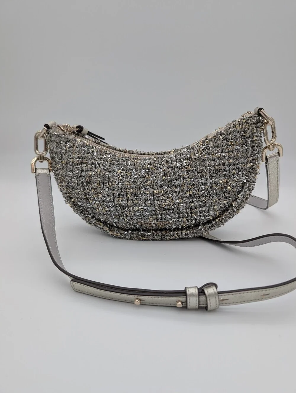 Kate Spade New York Smile Tweed Tinsel Crossbody K5516 Silver Gold Tinsil
